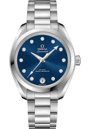 Omega Seamaster Aqua Terra 150M Co-Axial Master Chronometer Watch - 34 mm Steel Case - Glossy Midnight-Blue Diamond Dial - 220.10.34.20.53.001 - Luxury Time NYC