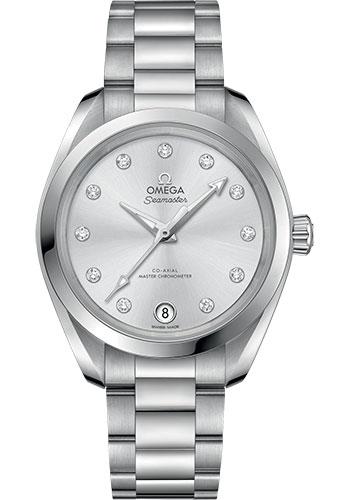Omega Seamaster Aqua Terra 150M Co-Axial Master Chronometer Watch - 34 mm Steel Case - Glossy Skin-Tone Diamond Dial - 220.10.34.20.60.001 - Luxury Time NYC