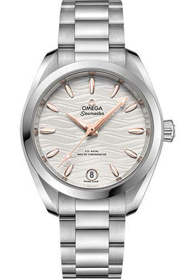 Omega Seamaster Aqua Terra 150M Co-Axial Master Chronometer Watch - 34 mm Steel Case - Waved Silvery Dial - 220.10.34.20.02.001 - Luxury Time NYC
