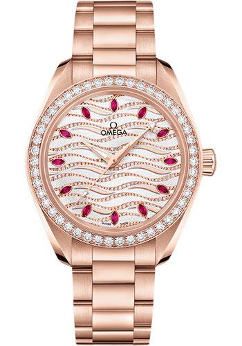 Omega Seamaster Aqua Terra 150M Omega Co-Axial Master Chronometer - 34 mm Sedna Gold Case - Diamond Bezel - White Diamond Wave Ruby Dial - 220.55.34.20.99.004 - Luxury Time NYC