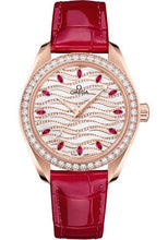 Load image into Gallery viewer, Omega Seamaster Aqua Terra 150M Omega Co-Axial Master Chronometer - 34 mm Sedna Gold Case - Diamond Bezel - White Diamond Wave Ruby Dial - Glossy Red Leather Strap - 220.58.34.20.99.004 - Luxury Time NYC