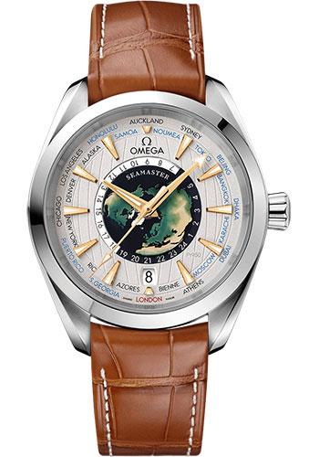Omega Seamaster Aqua Terra 150M Omega Co-Axial Master Chronometer GMT Worldtimer - 43 mm Platinum Case - Grey Dial - Brown Leather Strap Limited Edition of 87 - 220.93.43.22.99.001 - Luxury Time NYC