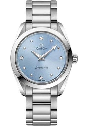 Omega Seamaster Aqua Terra 150M Quartz Watch - 28 mm Steel Case - Glossy Ice Blue Diamond Dial - 220.10.28.60.53.001 - Luxury Time NYC