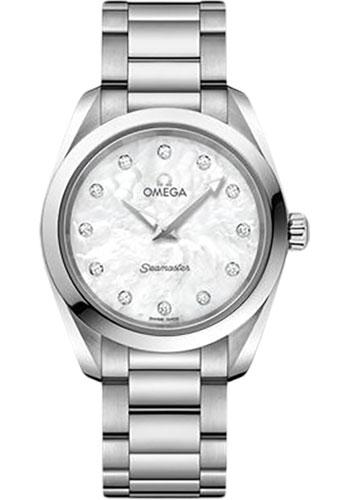 Omega Seamaster Aqua Terra 150M Quartz Watch - 28 mm Steel Case - White Mother-Of-Pearl Diamond Dial - 220.10.28.60.55.001 - Luxury Time NYC