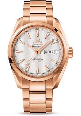 Omega Seamaster Aqua Terra Co-Axial Annual Calendar Watch - 38.5 mm Red Gold Case - Teak-Silver Dial - 231.50.39.22.02.001 - Luxury Time NYC