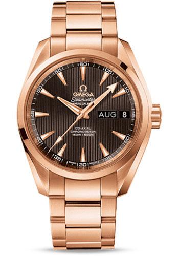 Omega Seamaster Aqua Terra Co-Axial Annual Calendar Watch - 38.5 mm Red Gold Case - Teak-Sun Brushed Grey Dial - 231.50.39.22.06.001 - Luxury Time NYC