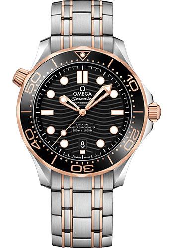 Omega Seamaster Diver 300M Co-Axial Master Chronometer Watch - 42 mm Steel And Sedna Gold Case - Unidirectional Bezel - Black Ceramic Dial - 210.20.42.20.01.001 - Luxury Time NYC