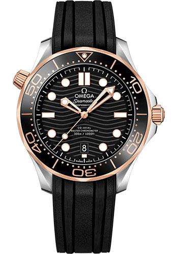 Omega Seamaster Diver 300M Co-Axial Master Chronometer Watch - 42 mm Steel And Sedna Gold Case - Unidirectional Bezel - Black Ceramic Dial - Black Rubber Strap - 210.22.42.20.01.002 - Luxury Time NYC