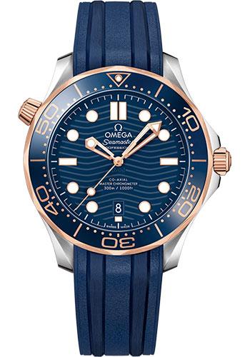 Omega Seamaster Diver 300M Co-Axial Master Chronometer Watch - 42 mm Steel And Sedna Gold Case - Unidirectional Bezel - Blue Ceramic Dial - Blue Rubber Strap - 210.22.42.20.03.002 - Luxury Time NYC