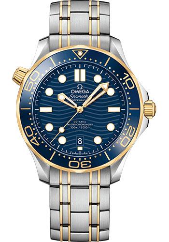Omega Seamaster Diver 300M Co-Axial Master Chronometer Watch - 42 mm Steel And Yellow Gold Case - Unidirectional Bezel - Blue Ceramic Dial - 210.20.42.20.03.001 - Luxury Time NYC