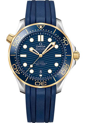 Omega Seamaster Diver 300M Co-Axial Master Chronometer Watch - 42 mm Steel And Yellow Gold Case - Unidirectional Bezel - Blue Ceramic Dial - Blue Rubber Strap - 210.22.42.20.03.001 - Luxury Time NYC