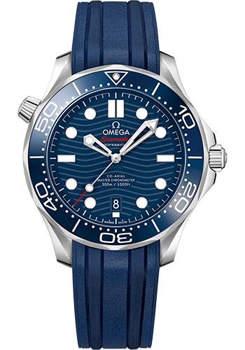 Omega Seamaster Diver 300M Co-Axial Master Chronometer Watch - 42 mm Steel Case - Unidirectional Bezel - Blue Ceramic Dial - Blue Rubber Strap - 210.32.42.20.03.001 - Luxury Time NYC
