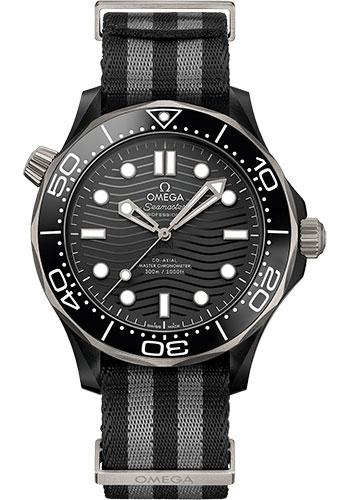 Omega Seamaster Diver 300M Co-Axial Master Chronometer Watch - 43.5 mm Black Ceramic Case - Brushed Black Ceramic [Zro2] Dial - 5-Stripe Black And Grey Nato Strap - 210.92.44.20.01.002 - Luxury Time NYC