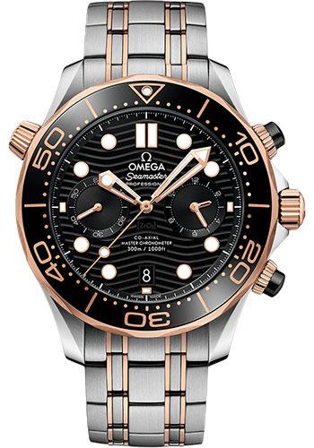 Omega Seamaster Diver 300M Omega Co-Axial Master Chronometer Chronograph - 44 mm Sedna Gold Case - Black Dial - Steel And Sedna Gold Bracelet - 210.20.44.51.01.001 - Luxury Time NYC
