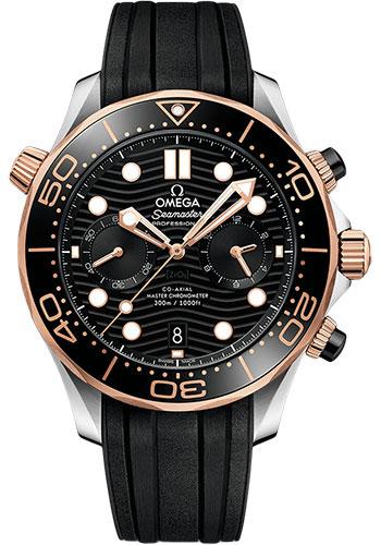 Omega Seamaster Diver 300M Omega Co-Axial Master Chronometer Chronograph - 44 mm Steel And Sedna Gold Case - Black Dial - Black Rubber Strap - 210.22.44.51.01.001 - Luxury Time NYC