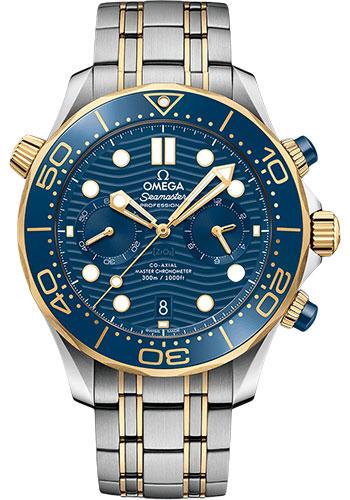 Omega Seamaster Diver 300M Omega Co-Axial Master Chronometer Chronograph - 44 mm Steel And Yellow Gold Case - Blue Dial - 210.20.44.51.03.001 - Luxury Time NYC