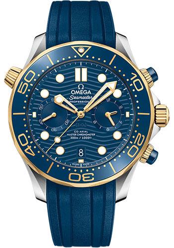Omega Seamaster Diver 300M Omega Co-Axial Master Chronometer Chronograph - 44 mm Steel And Yellow Gold Case - Blue Dial - Blue Rubber Strap - 210.22.44.51.03.001 - Luxury Time NYC