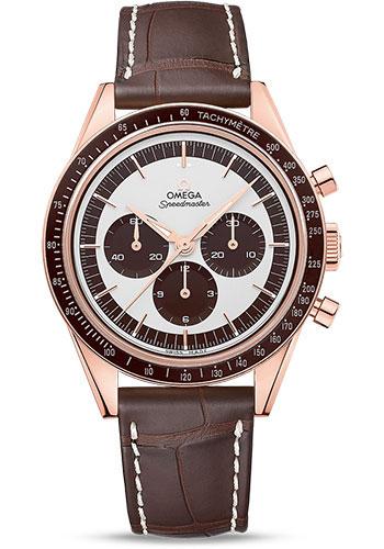 Omega Seamaster Moonwatch Numbered Edition Watch - 39.7 mm Sedna Gold Case - Ceramic Bezel - Silver Dial - Brown Leather Strap - 311.63.40.30.02.001 - Luxury Time NYC