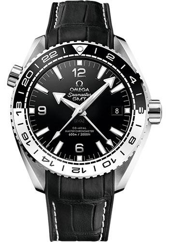 Omega Seamaster Planet Ocean 600 M Co-Axial Master Chronometer GMT Watch - 43.5 mm Steel Case - Bi-Directional Bezel - Black Ceramic Dial - Black Leather Strap - 215.33.44.22.01.001 - Luxury Time NYC