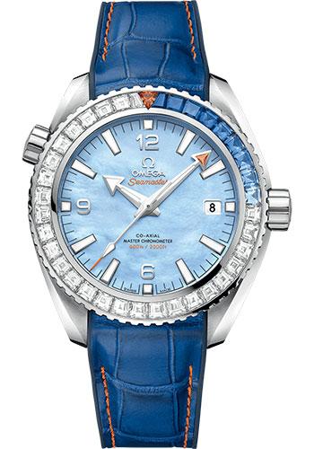 Omega Seamaster Planet Ocean 600M Co-Axial Master Chronometer Limited Edition of 88 Watch - 43.5 mm White Gold Case - Unidirectional Bezel - Blued Mother-Of-Pearl Dial - Blue Leather Strap - 215.58.44.21.07.001 - Luxury Time NYC