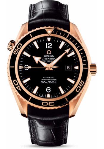 Omega Seamaster Planet Ocean Big Size Watch - 45.5 mm Red Gold Case - Unidirectional Bezel - Black Dial - Black Leather Strap - 222.63.46.20.01.001 - Luxury Time NYC