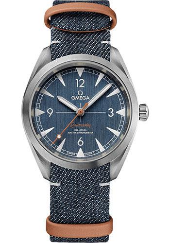 Omega Seamaster Railmaster Omega Co-Axial Master Chronometer Watch - 40 mm Steel Case - Vertically Brushed Blue Jeans Dial - Blue Denim And Leather Nato Strap - 220.12.40.20.03.001 - Luxury Time NYC