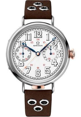 Omega Specialities First OMEGA Wrist-Chronograph - 47.5 mm White Gold Case - White Enamel Dial - Riveted Leather Strap Limited Edition of 18 - 516.52.48.30.04.001 - Luxury Time NYC