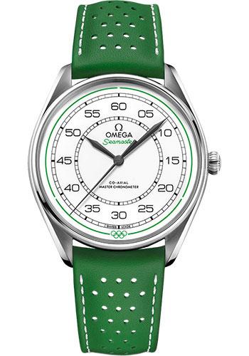 Omega Specialities Olympic Official Timekeeper Limited Edition Set 39.5 mm Steel Case White Dial Green Micro Perforated Leather Strap Limited