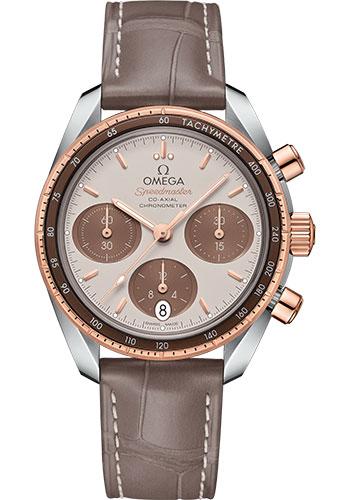 Omega Speedmaster 38 Co-Axial Chronograph Watch - 38 mm Steel And Sedna Gold Case - Cappuccino Dial - Taupe-Brown Leather Strap - 324.23.38.50.02.002 - Luxury Time NYC