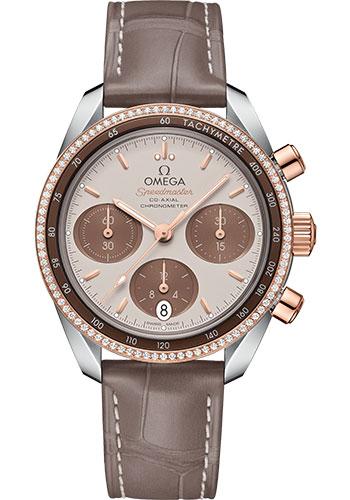 Omega Speedmaster 38 Co-Axial Chronograph Watch - 38 mm Steel And Sedna Gold Case - Dual Diamond Bezel - Cappuccino Dial - Taupe-Brown Leather Strap - 324.28.38.50.02.002 - Luxury Time NYC