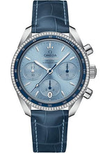 Load image into Gallery viewer, Omega Speedmaster 38 Co-Axial Chronograph Watch - 38 mm Steel Case - Dual Diamond Bezel - Ice Blue Dial - Blue Leather Strap - 324.38.38.50.03.001 - Luxury Time NYC