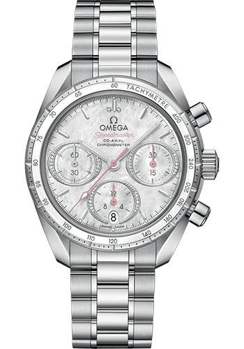 Omega Speedmaster 38 Co-Axial Chronograph Watch - 38 mm Steel Case - Mother-Of-Pearl Diamond Dial - 324.30.38.50.55.001 - Luxury Time NYC