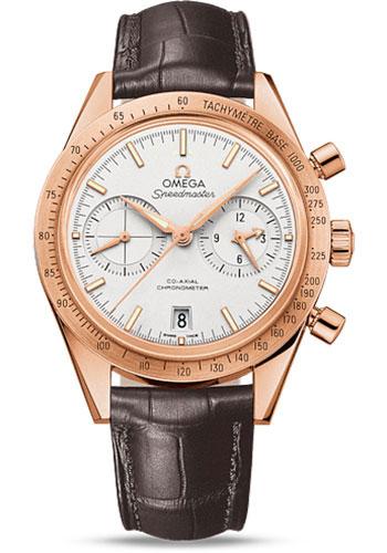 Omega Speedmaster '57 Omega Co-Axial Chronograph Watch - 41.5 mm Red Gold Case - Brushed Bezel - Silver Dial - Brown Leather Strap - 331.53.42.51.02.002 - Luxury Time NYC