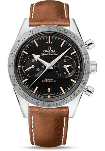 Omega Speedmaster '57 Omega Co-Axial Chronograph Watch - 41.5 mm Steel Case - Brushed Bezel - Black Dial - Brown Leather Strap - 331.12.42.51.01.002 - Luxury Time NYC