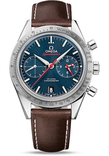 Omega Speedmaster '57 Omega Co-Axial Chronograph Watch - 41.5 mm Steel Case - Brushed Bezel - Blue Dial - Brown Leather Strap - 331.12.42.51.03.001 - Luxury Time NYC