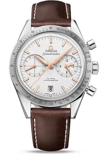 Omega Speedmaster '57 Omega Co-Axial Chronograph Watch - 41.5 mm Steel Case - Brushed Bezel - Silver Dial - Brown Leather Strap - 331.12.42.51.02.002 - Luxury Time NYC