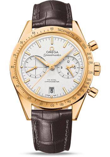 Omega Speedmaster '57 Omega Co-Axial Chronograph Watch - 41.5 mm Yellow Gold Case - Brushed Bezel - Silver Dial - Brown Leather Strap - 331.53.42.51.02.001 - Luxury Time NYC