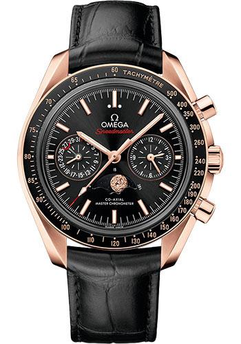 Omega Speedmaster Moonphase Master Chronometer Chronograph Watch - 44.25 mm Sedna Gold Case - Black Diamond Dial - Black Leather Strap - 304.63.44.52.01.001 - Luxury Time NYC