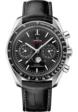 Load image into Gallery viewer, Omega Speedmaster Moonphase Master Chronometer Chronograph Watch - 44.25 mm Steel Case - Black Liquid Metal Bezel - Black Dial - Black Leather Strap - 304.33.44.52.01.001 - Luxury Time NYC