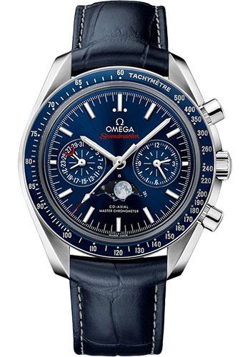 Omega Speedmaster Moonphase Master Chronometer Chronograph Watch - 44.25 mm Steel Case - Blue Liquid Metal Bezel - Blue Dial - Blue Leather Strap - 304.33.44.52.03.001 - Luxury Time NYC