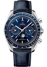 Load image into Gallery viewer, Omega Speedmaster Moonphase Master Chronometer Chronograph Watch - 44.25 mm Steel Case - Blue Liquid Metal Bezel - Blue Dial - Blue Leather Strap - 304.33.44.52.03.001 - Luxury Time NYC