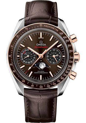 Omega Speedmaster Moonphase Master Chronometer Chronograph Watch - 44.25 mm Steel Case - Sedna Gold Bezel - Brown Diamond Dial - Brown Leather Strap - 304.23.44.52.13.001 - Luxury Time NYC