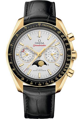 Omega Speedmaster Moonphase Master Chronometer Chronograph Watch - 44.25 mm Yellow Gold Case - Silvery Diamond Dial - Black Leather Strap - 304.63.44.52.02.001 - Luxury Time NYC