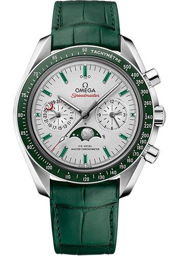 Omega Speedmaster Moonwatch Omega Co-Axial Master Chronometer Moonphase Chronograph - 44.25 mm Platinum Case - Platinum-Gold Dial - Green Leather Strap - 304.93.44.52.99.003 - Luxury Time NYC