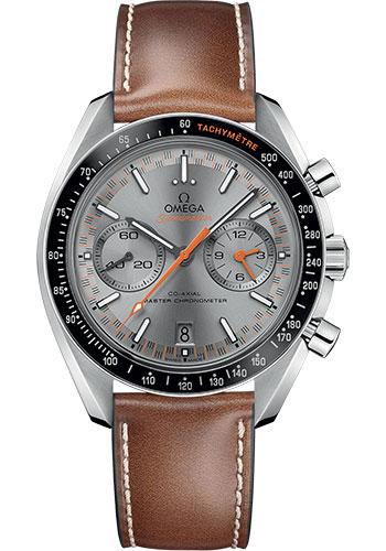 Omega Speedmaster Racing Co-Axial Master Chronograph Watch - 44.25 mm Steel Case - Black Ceramic Bezel - Sun Brushed Grey Dial - Brown Leather Strap - 329.32.44.51.06.001 - Luxury Time NYC