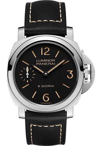 Panerai Luminor Base - 44mm - Polished Steel - Black Dial - Black Calf Ponte Vecchio Strap - PAM00915 - Luxury Time NYC