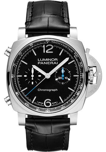 Panerai Luminor Chrono - 44mm Brushed Steel Case - Black Dial - PAM01109 - Luxury Time NYC