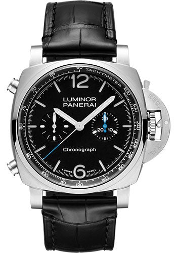 Panerai Luminor Chrono 44mm Brushed Steel Case Black Dial