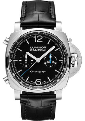 Panerai Luminor Chrono - 44mm Brushed Steel Case - Black Dial - PAM01109 - Luxury Time NYC