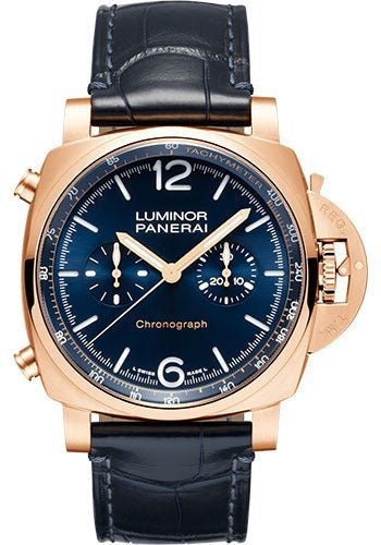 Panerai Luminor Chrono Goldtech‚Ñ¢ Blu Notte - 44mm Polished Goldtech Case - Blue Sun-Brushed Dial - PAM01111 - Luxury Time NYC